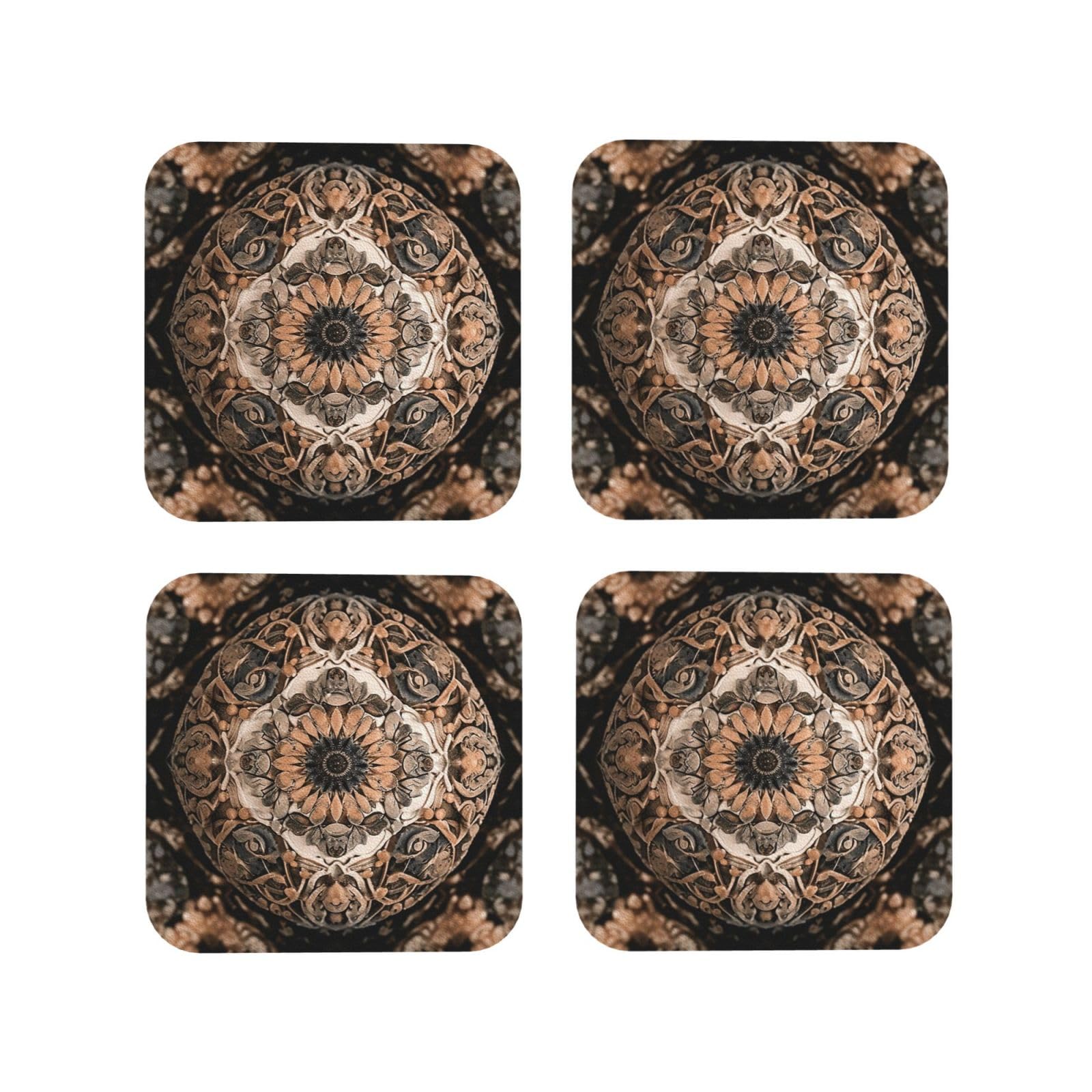 4pcs Drink Coasters for Tabletop Protection, 4" Leather Coasters for Drinks, Old Ornament Cup Coasters for Coffee Table Decor, Non-Slip Drinking Cup Mat for Hot Or Cold Drink