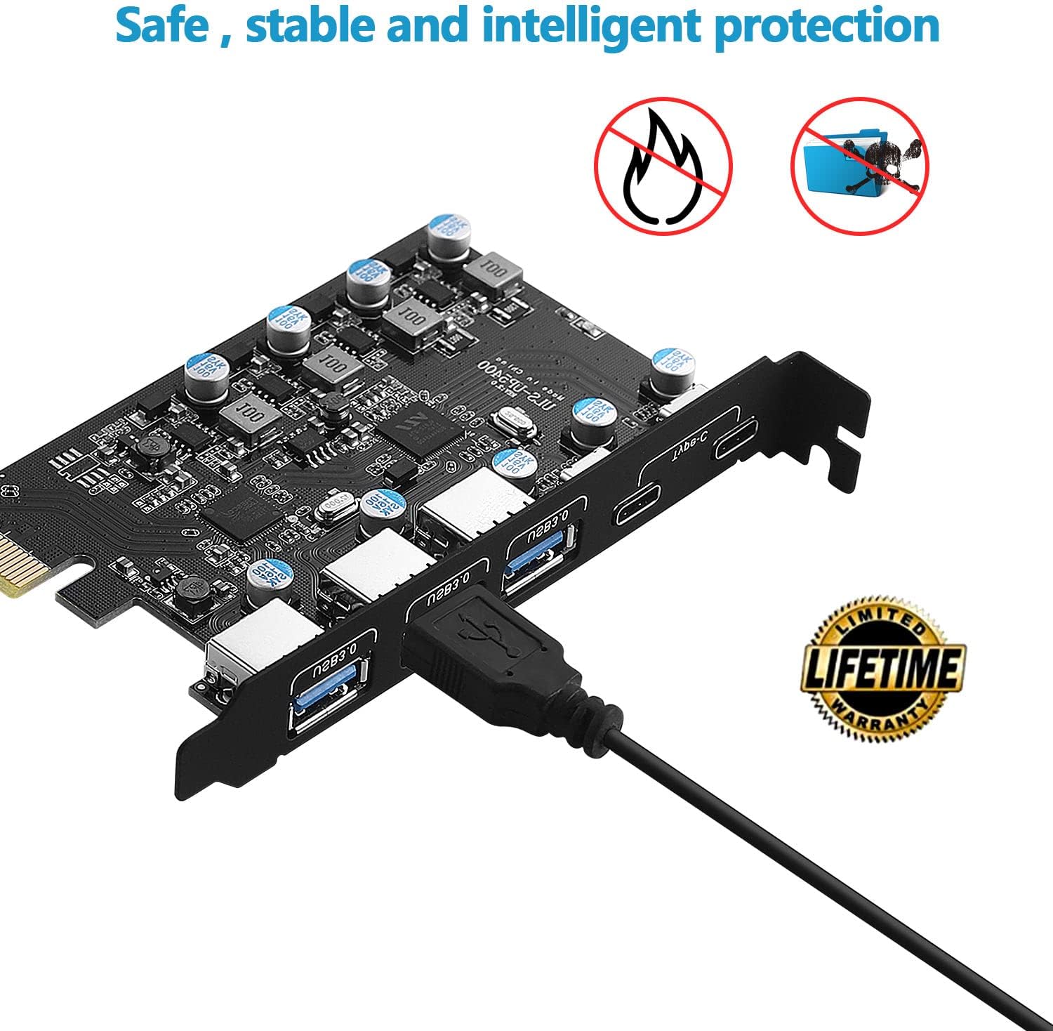 Sinefine USB 3.0 PCIe Card 5 Ports Expansion Card (3 USB A and 2 Type-C Ports), Internal Converter PCI Express Expansion Card for Desktop PC Card