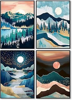 LWZAYS Cross Stitch Kits - Moon Counted Stamped Cross-Stitch Mountains Needlepoint Counted Kits Beginners,Embroidery Kit Arts and Crafts for Home Décor, 4 Pack