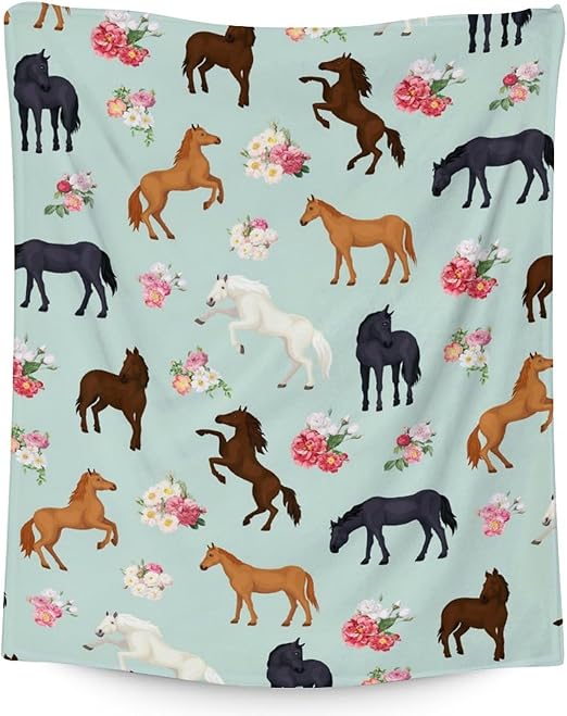 Mercuryelf Horse Blanket Gift - 60x80 Inches Aesthetic Throw Blankets for Adults - Mint Green Soft, Fuzzy & Warm Throws for Bed, Couch