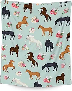 Mercuryelf Horse Blanket Gift - 60x80 Inches Aesthetic Throw Blankets for Adults - Mint Green Soft, Fuzzy & Warm Throws for Bed, Couch