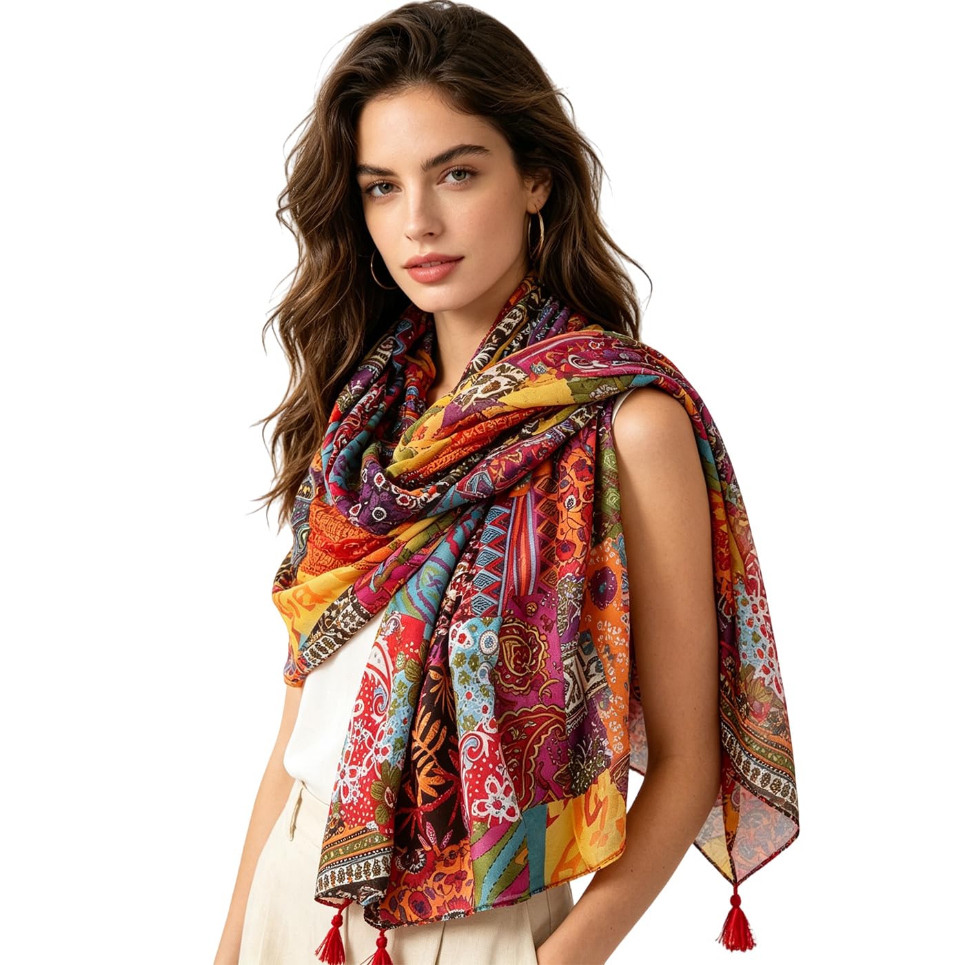Photo 1 of Pemilosci Soft Scarf for Women Girls Boho Large Lightweight Scarves Shawls Wraps for Four Seasons 70 x 35 inches (FSS026 Bohemia)