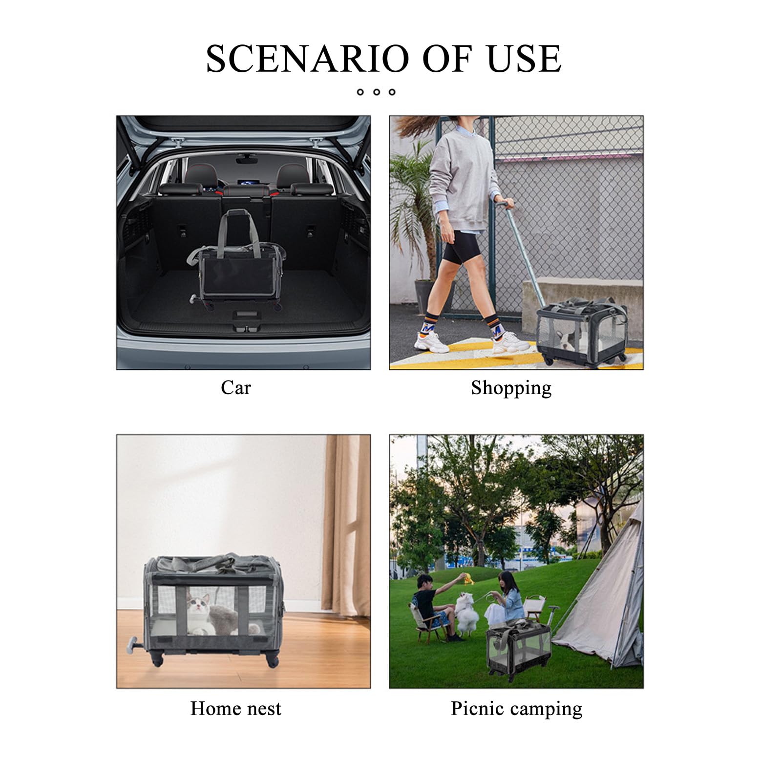 Transportín para Perros y Gatos con Ruedas, Bolsa de Transporte para Mascotas Plegable Portátil con 4 Ventanas de Malla Transpirable para Viajes de Camping Al Aire Libre, Bolsa