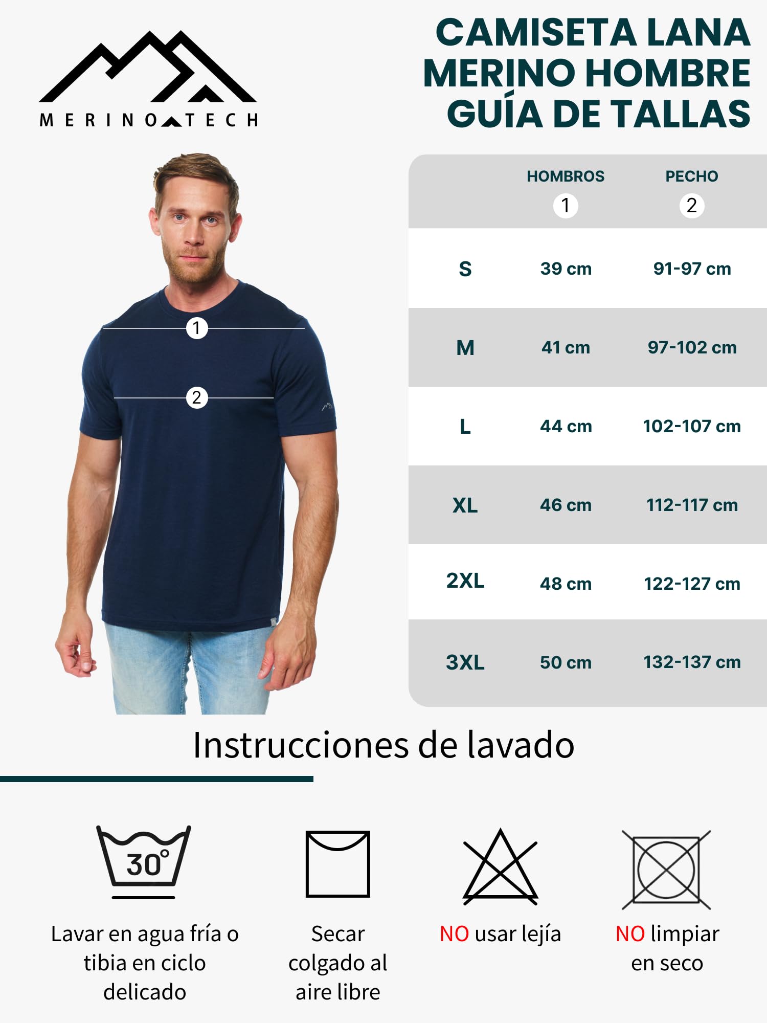 Merino.tech Camiseta Interior de Lana Merino 100% para Hombre