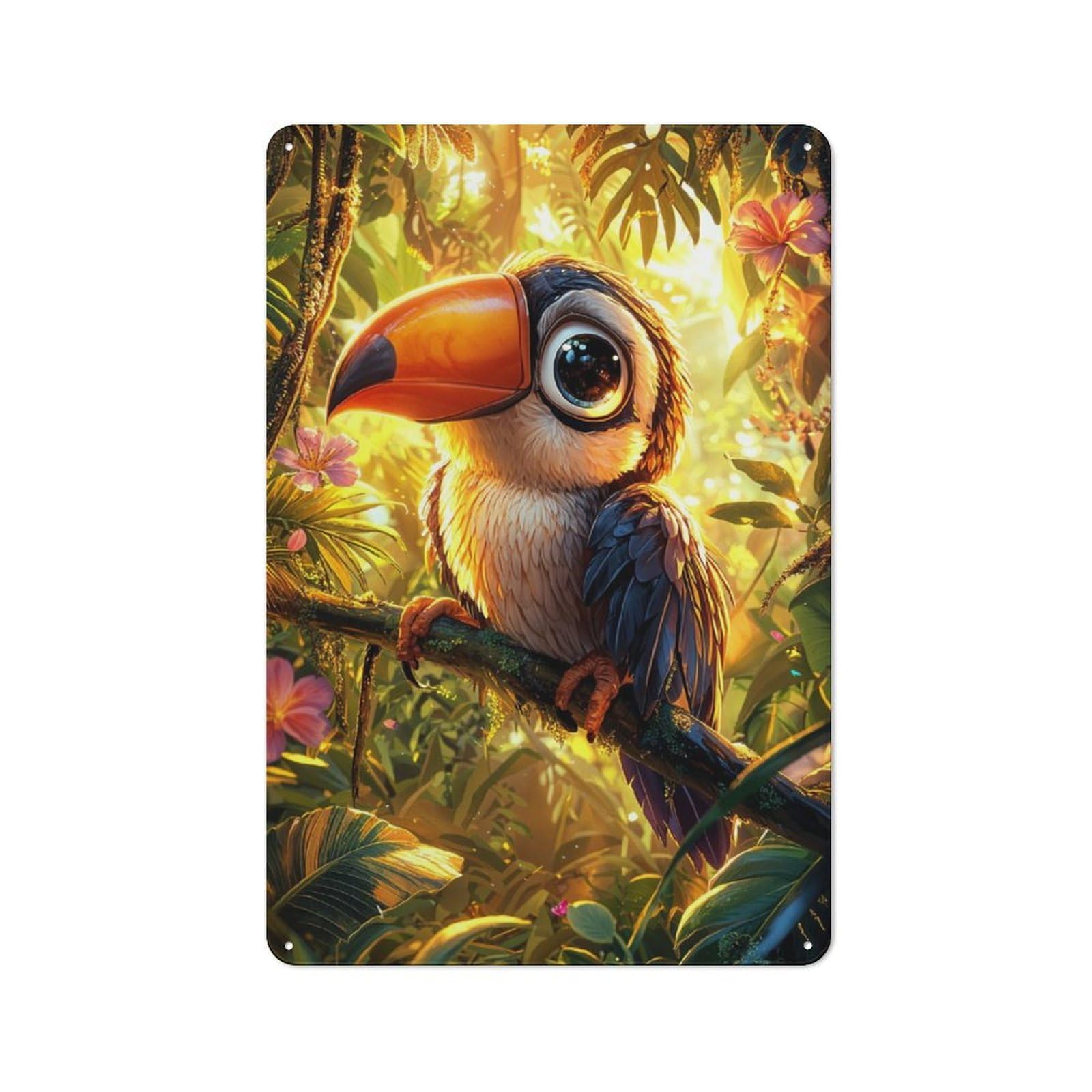 Junmoney Cute Toucan In Jungle Tin Wall Plaque 30X20cm With For Hobby Room Or Studio, For Home Interiors, Feature Walls And Decorative Displays
