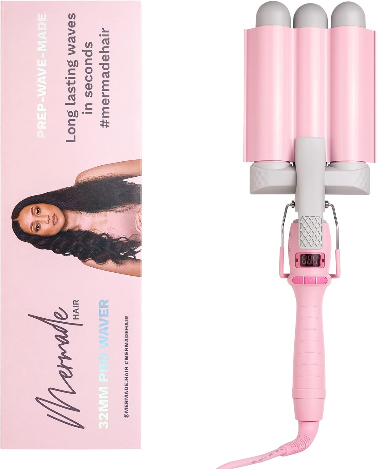Mermade Hair PRO Waver 32mm in Pink I Triple Barrel Hair Waver Deep Curler I Professional