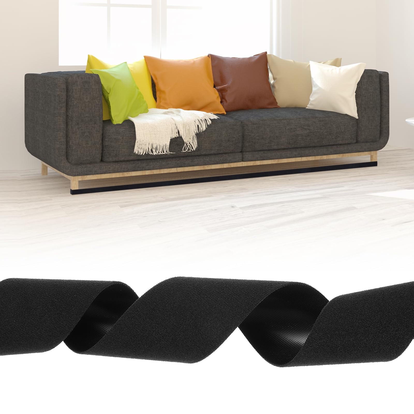 sourcing map 10 Feet x 2 Inch Under Couch Blocker, Nylon Under Furniture Blocker, Adjustable Gap Strap Barrier Prevent Things from Going Under Sofa Bed