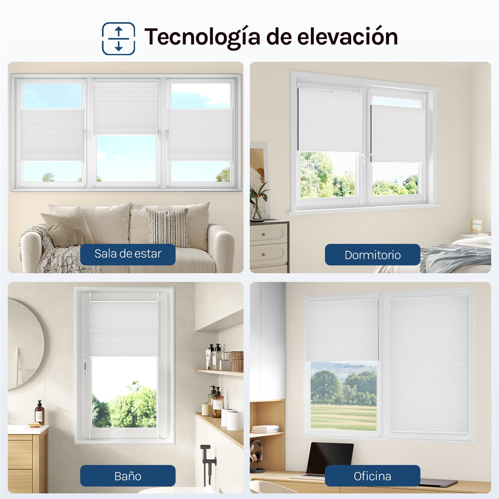 WOLTU Estor Plisada de Panal de Abeja sin Taladrar, Opaca, 100x120 cm | Bicolor Blanco-Blanco, Enrollable, Protección Visual, Protección Solar UV, para Puerta y Ventana