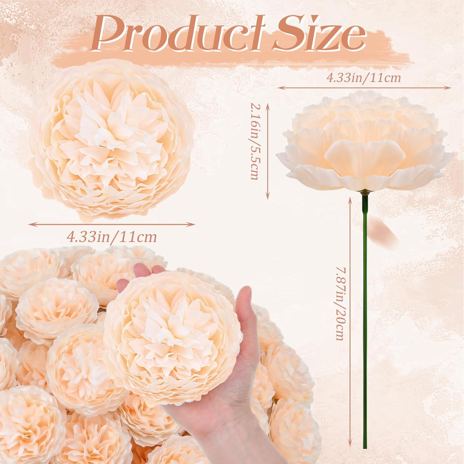 50 Pcs Artificial Peony Rose Flowers Heads 4.7 Inches Silk Fake Peony Head Flowers for Wedding Bridal Bouquet Home Floral DIY Centerpieces Tables Party Decorations (Champagne)