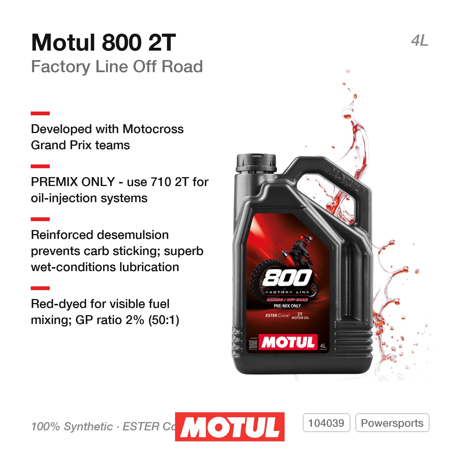 Amazon.com: Motul 800-2t Off-Road 100% Synthetic Premix 1 Liter