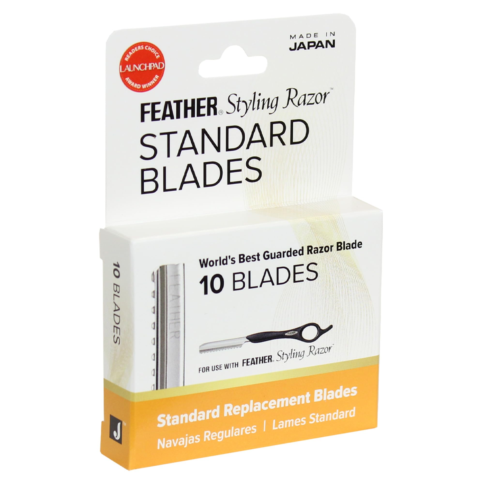 Feather Styling Razor Standard Blades - Professional Hair Cutting Blades for Styling, Shaping, Feathering, & Thinning - Stainless Steel Single Edge Guarded Blade - Made in Japan - Refill Pack - 10 Ct