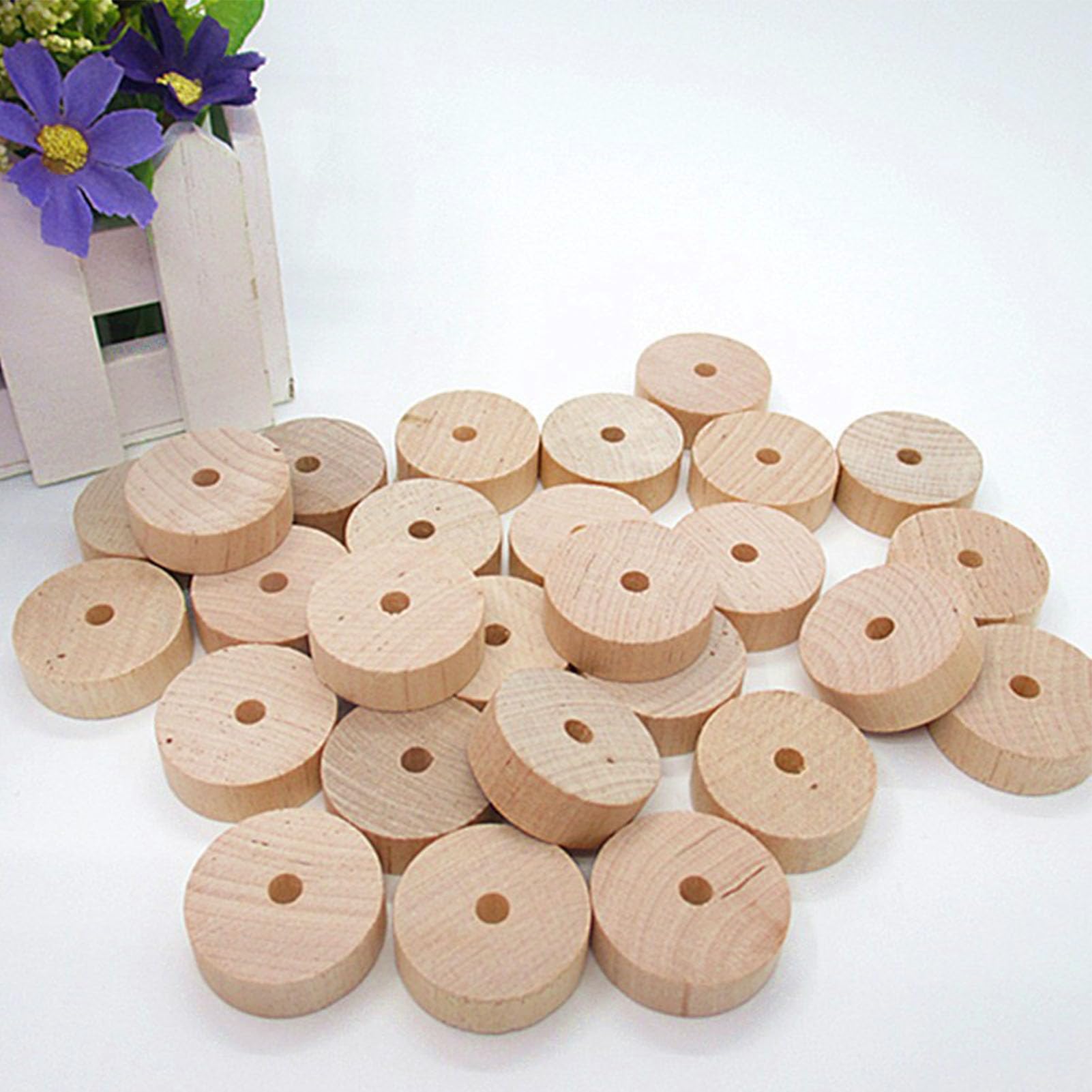 Riuulity 24 X Wooden Rods, 30 X Wooden Wheels DIY Unfinished Wood Wheels Birch for DIY Project Painting Decoration Crafts - Image 3