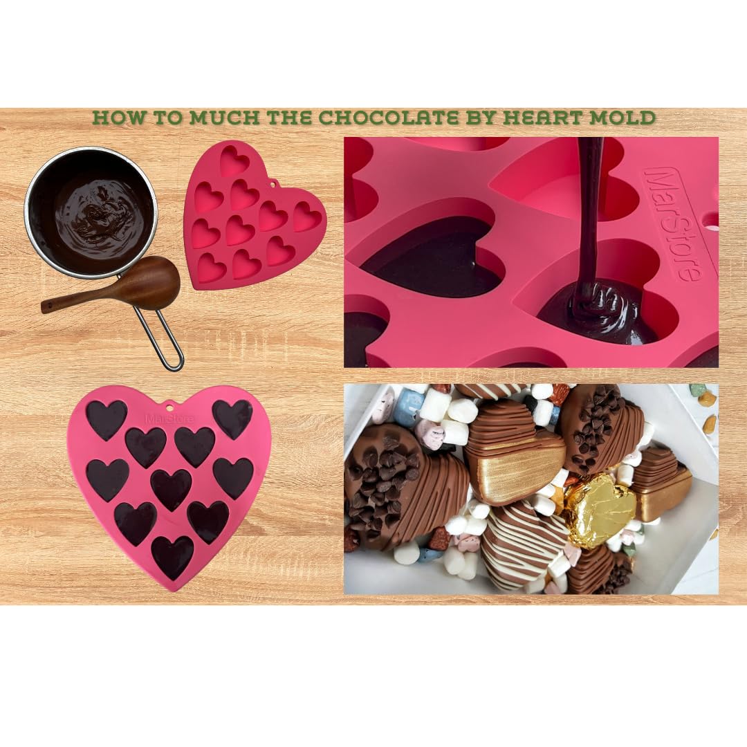 Moldes de silicona con forma de corazón para hornear, moldes grandes de 2 pulgadas, 10 cavidades adecuadas para moldes de cubitos de hielo, molde de chocolate, moldes de silicona de San 5