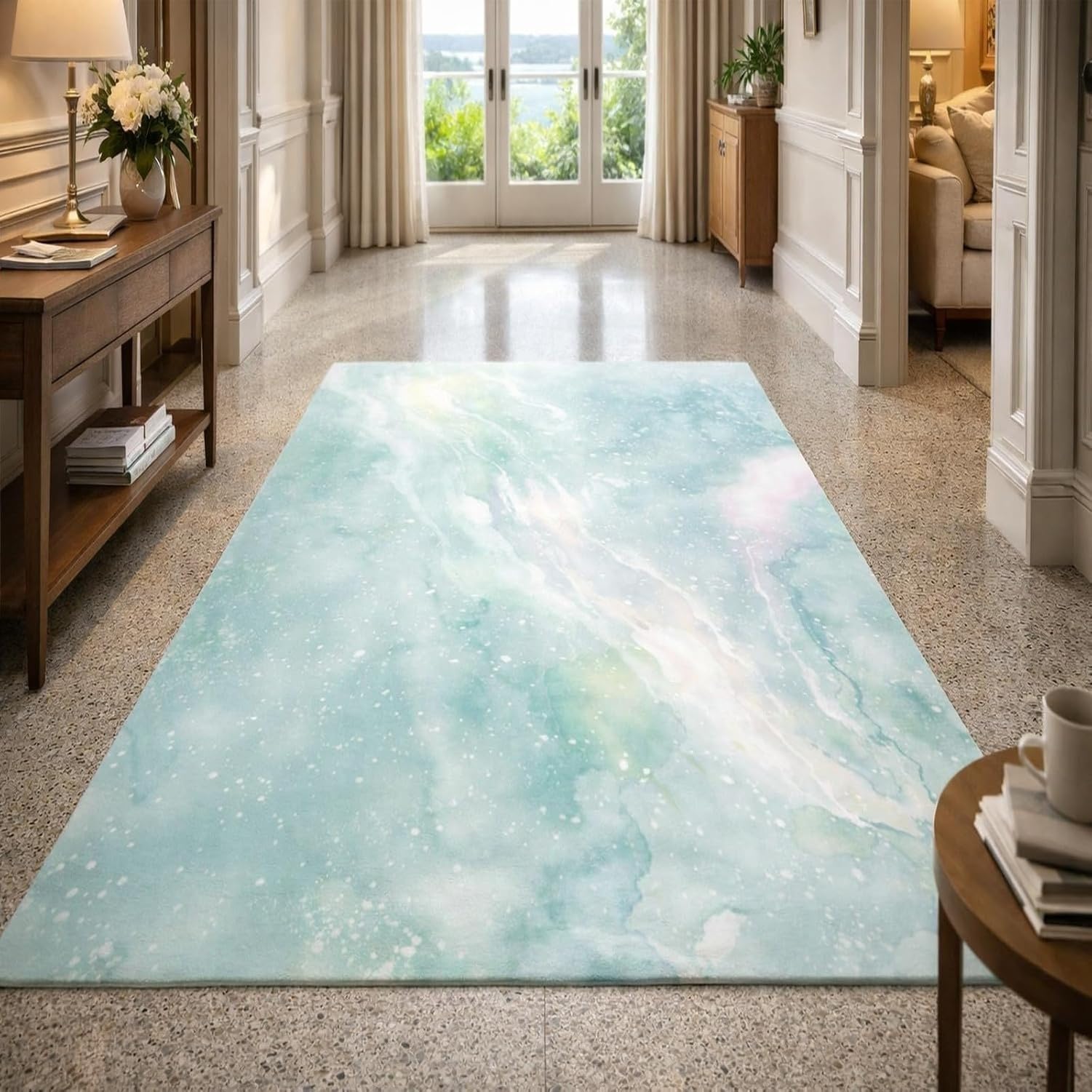 Tapis Salon Grand XXL Abstrait Bleu Canard Blanc, Turquoise, 170 x 200 cm