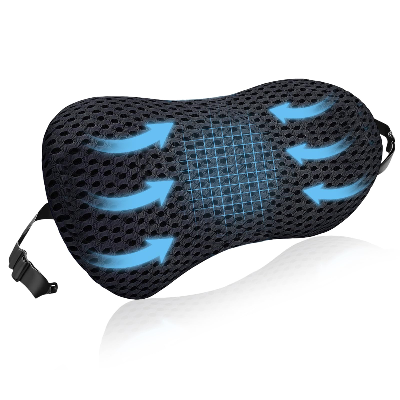 Lumbar Support Cushion, Breathable Memory Foam Lumbar Support Pillow for Lower Back Pain Relief, Removable & Washable, Ergonomic Streamline Back Cushion for Office Chair, Car, Bed, Sofa (Black)