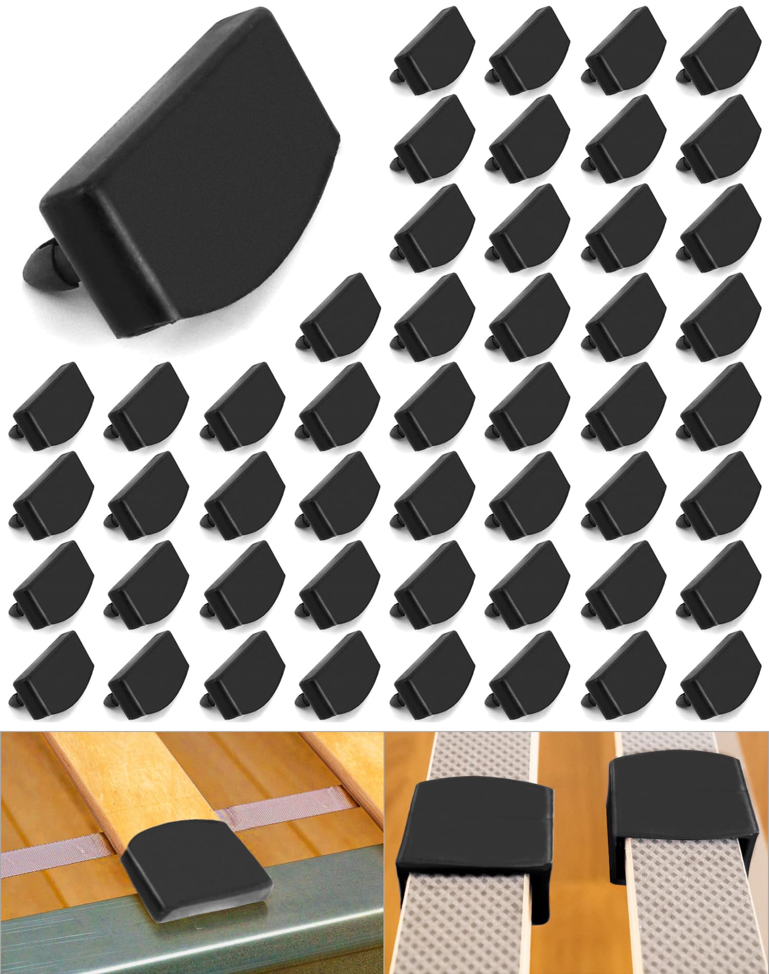 QWORK Plastic Bed Slat Caps, 50Pcs Side and Center Bed Slats Holders Replacement for Single, Double and King Size Beds (55mm x 9mm Inside)