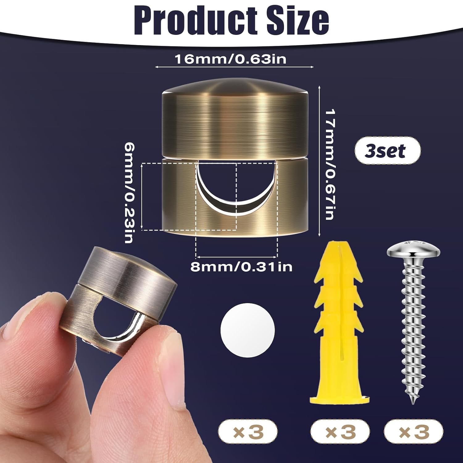 3 Pcs Cable Anchors for Desk, Adhesive Adjustable Cord Holder Cable Clips Premium Aluminum Cord Organizers Charger Holders Wire Management Keeper for Nightstand Desk Office