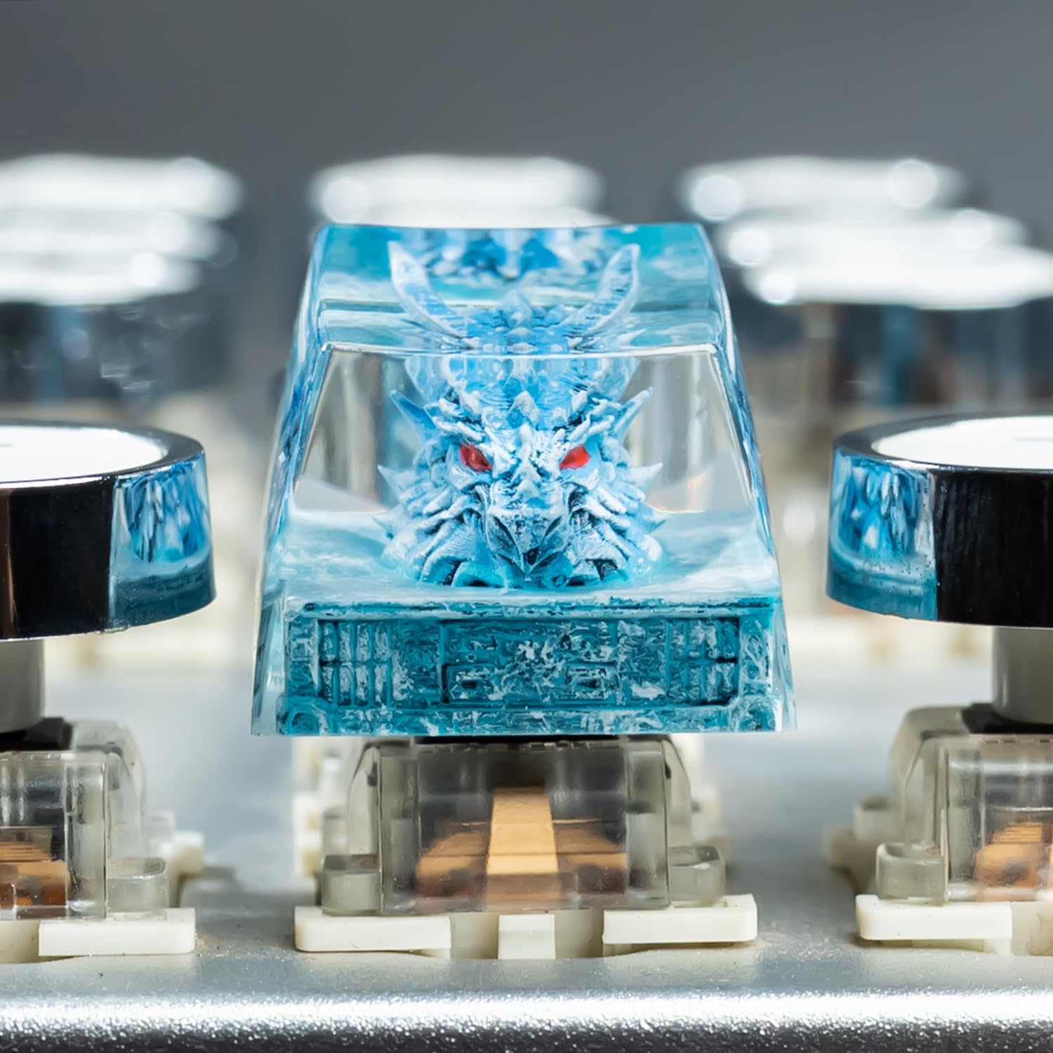 Artisan Keycap, 1U Handmade Resin, Compatible with MX Switch Mechanical Keyboards, Rap Theme, Gaming Style, Backlit (Ice Dragon keycap)