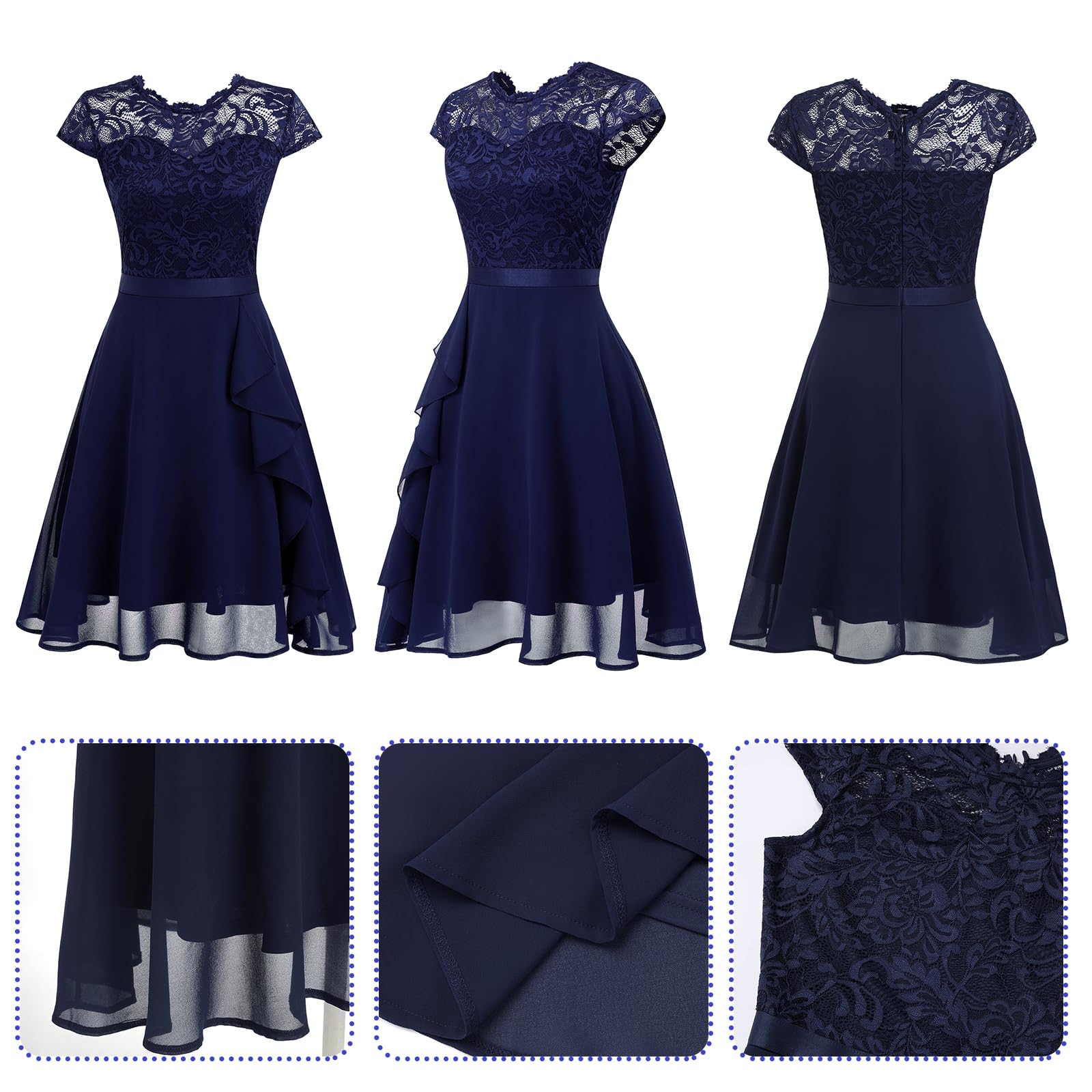 Odizli Robe de cocktail élégante à manches courtes en mousseline de soie pour femme - Robe de soirée courte pour mariage