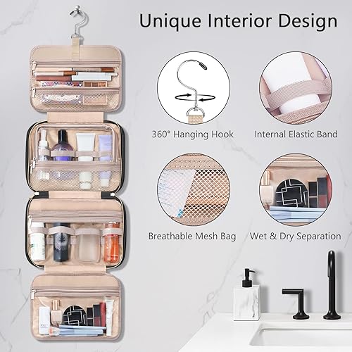 Miniatura 5 de Wedama Neceser para mujer, bolsa de aseo colgante de viaje con compartimento organizador de joyas, bolsa grande de maquillaje, bolsa de viaje