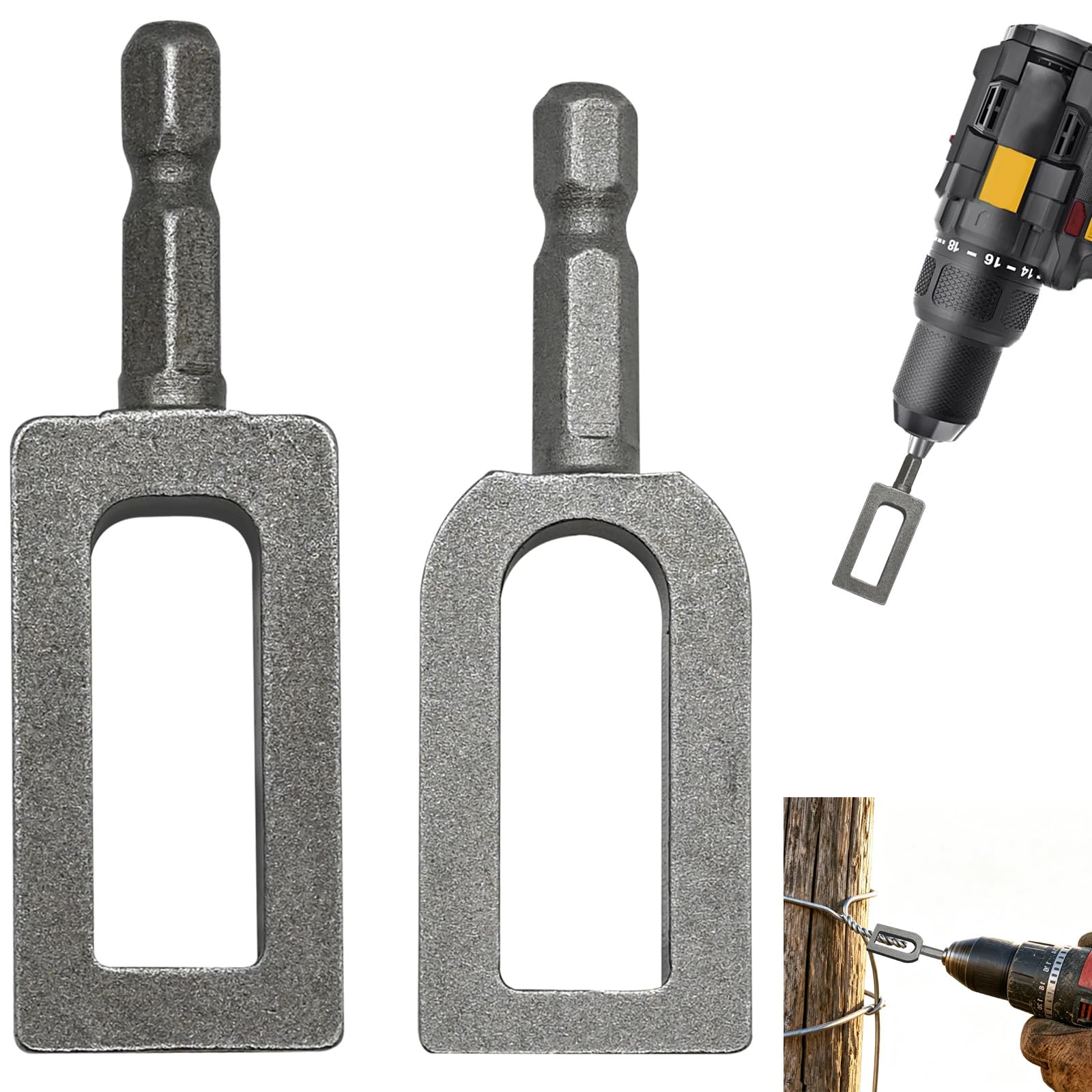 2Pcs Wire Twister Tool Drill Twisting, Heavy Duty Steel Wires Twisting Tool for Drill with 1/4" Hex Shank, Professional Wire Nut Twister & Knotter for Fencing Rebar Tying Construction