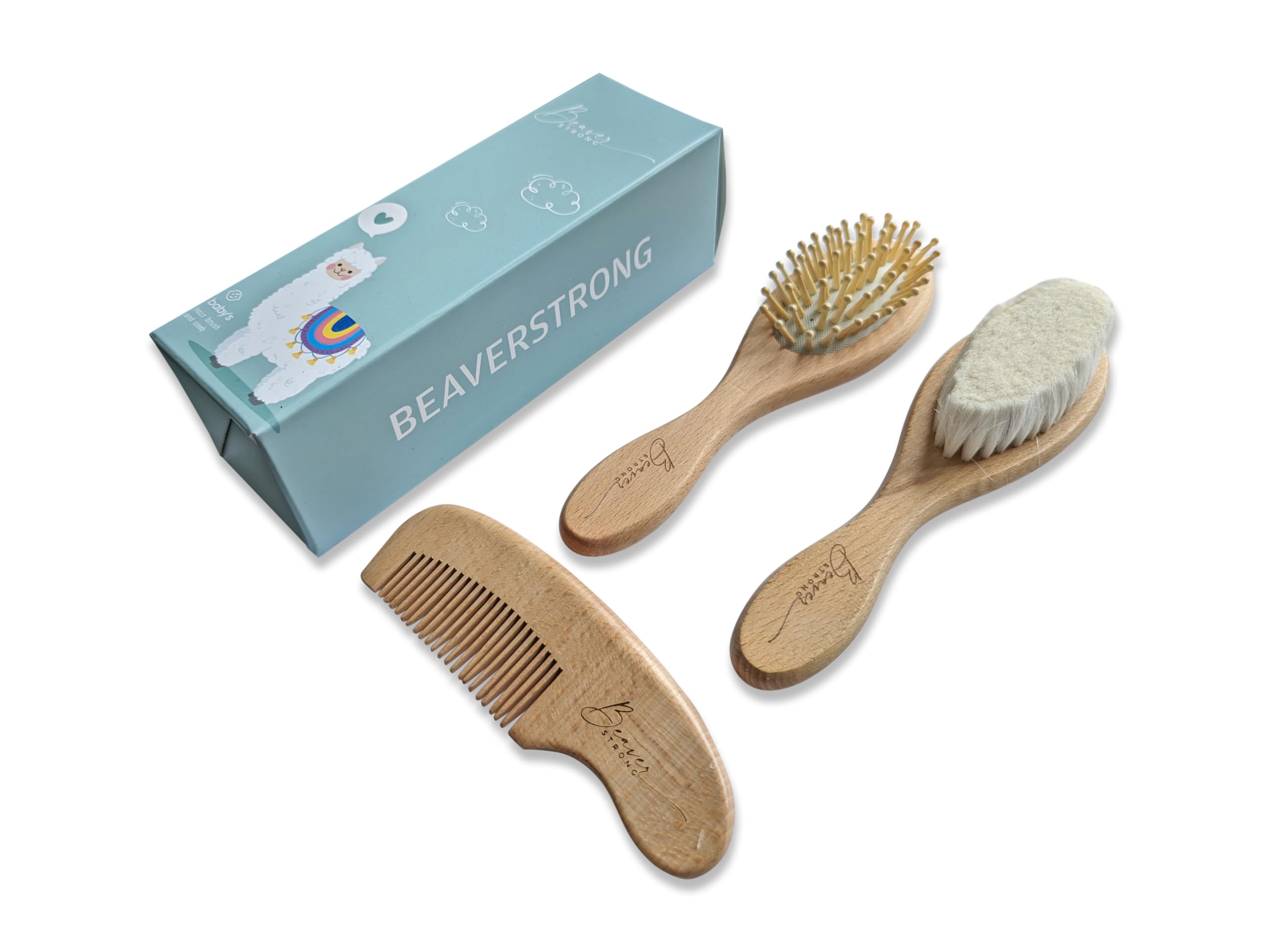 Juego de cepillo y peine de madera para bebé de cuidado suave – 2 cepillos y 1 peine para recién nacidos – Cerdas suaves, seguro y natural – perfecto para cabello y cuero cabelludo