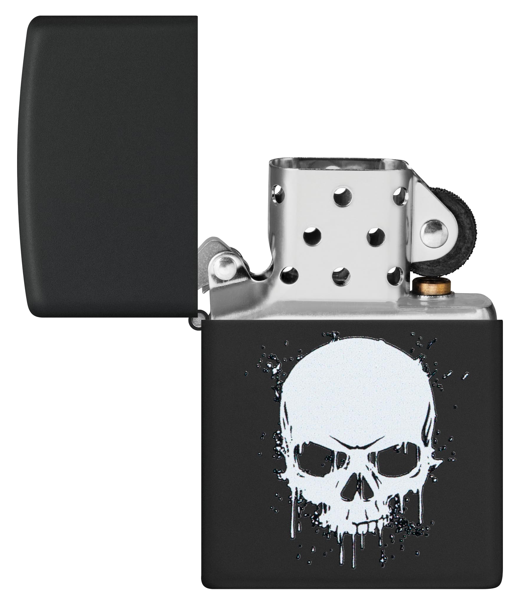 Zippo Accendino antivento a goccia con teschio, stampa colorata, ricaricabile, design antivento, confezione regalo, prodotto negli Stati Uniti, colore nero opaco (nero opaco)