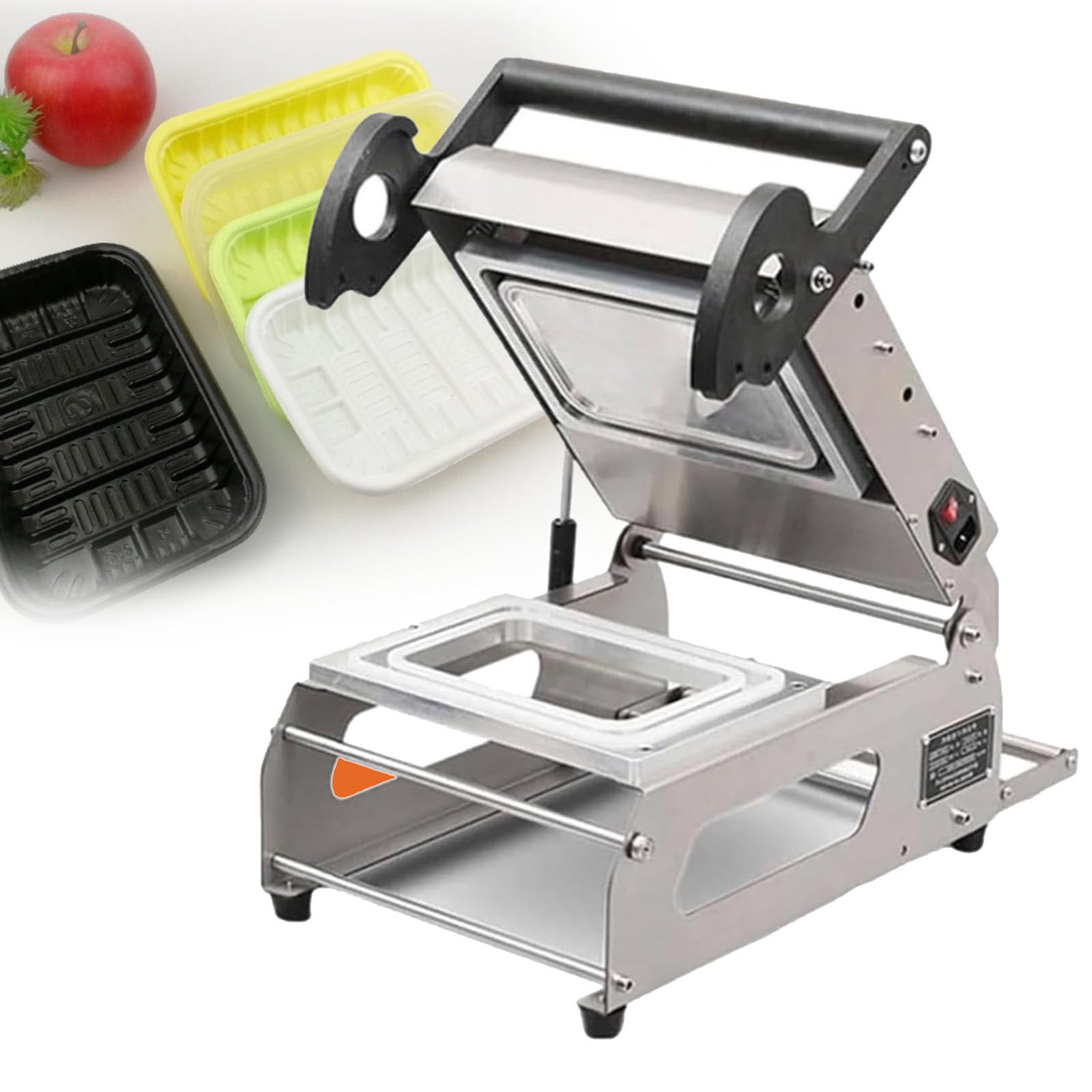Máquina de envasado de alimentos para llevar, sellador térmico semiautomático para bandejas de carne, sellador a presión manual con control de temperatura, 320 mm de ancho