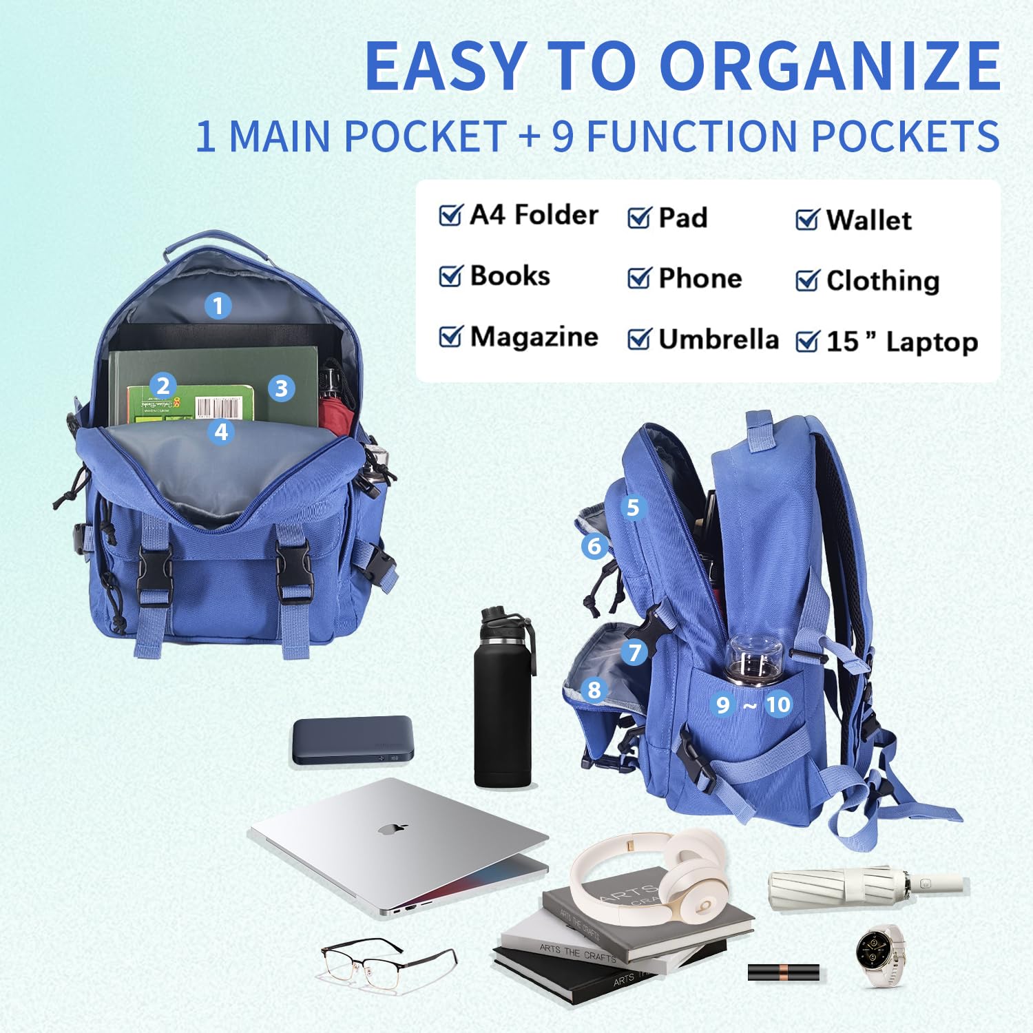 Oreunik - Zaino casual da viaggio, unisex, per computer portatile da 15 pollici, per adolescenti, leggero e impermeabile, unisex, per ufficio, scuola e università