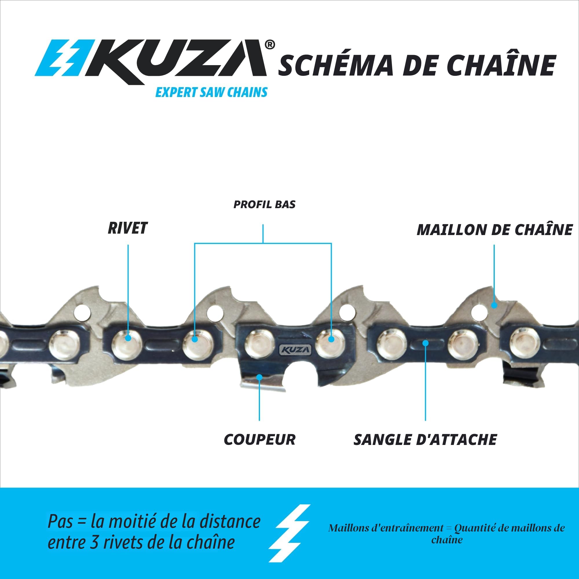 Chaîne de tronçonneuse de qualité supérieure - 35 cm - 3/8" - LP .050" - 1,3 mm - 52 TG - Convient pour Husq va rna 120i, 135, Echo CS-310, RY3714, Ma ki ta XCU11Z, EGO, POULAN (3 chaînes)