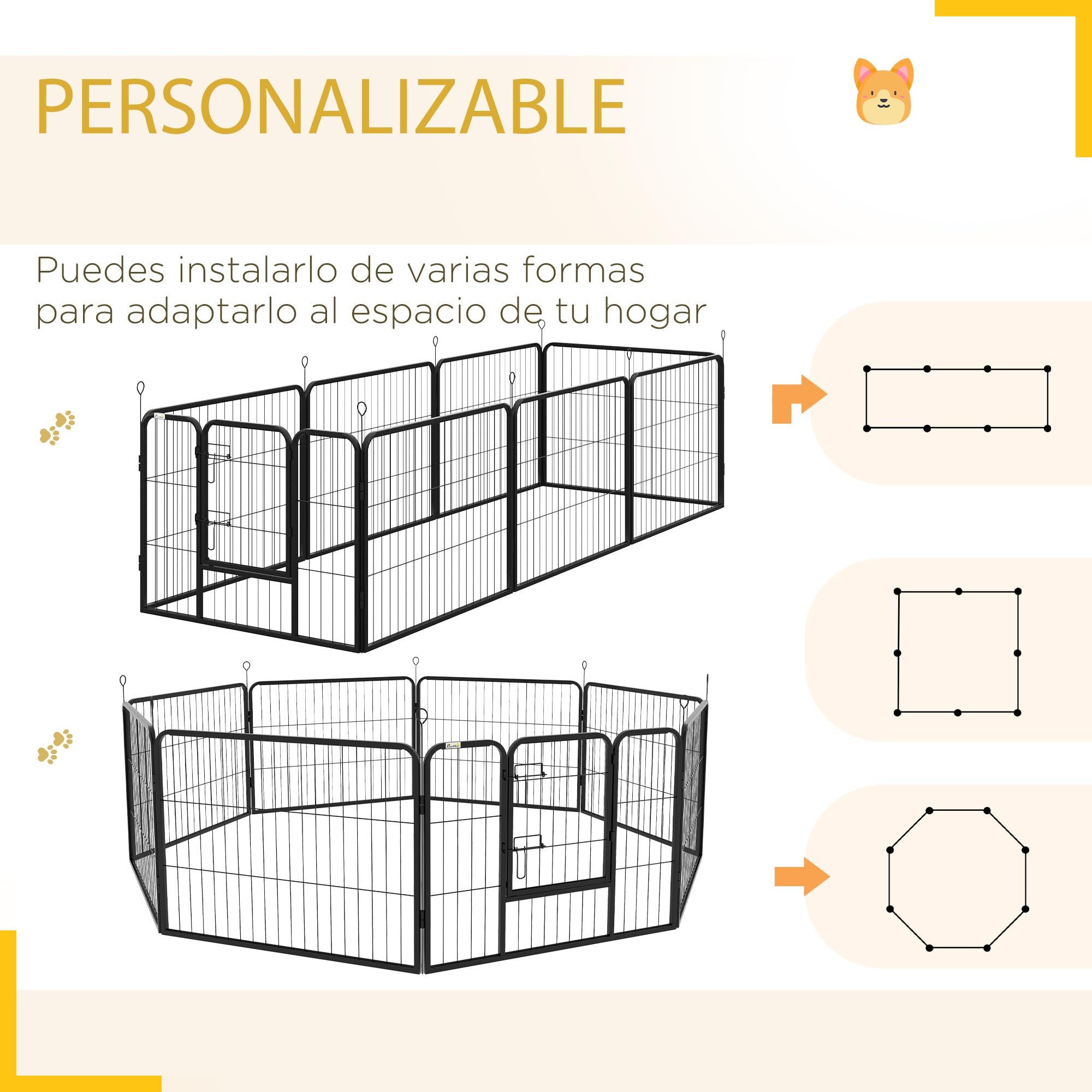 PawHut Parque para Mascotas de 8 Paneles 80x60 cm Corralito para Perros con Puerta y Doble Pestillo Metálicos Cerca de Entrenamiento Negro