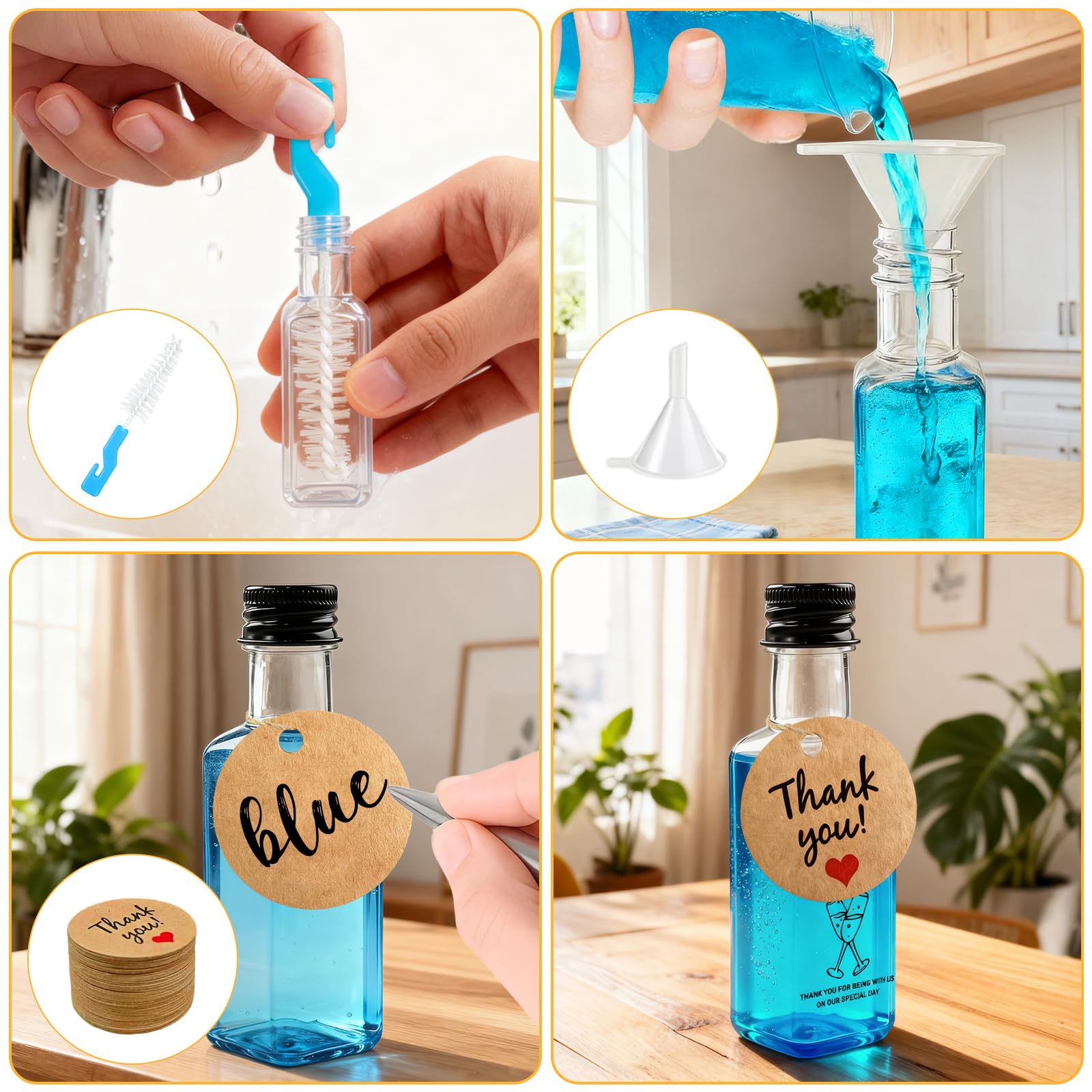 Sheryl&Rain 48 Pezzi Bottigliette Liquore Mignon, 25ml Mini Bottiglie Alcolici Bomboniere, Riutilizzabili Bottigliette Piccole Plastica con Adesivi, Funnel, Bottiglie Mignon per Matrimoni, Feste