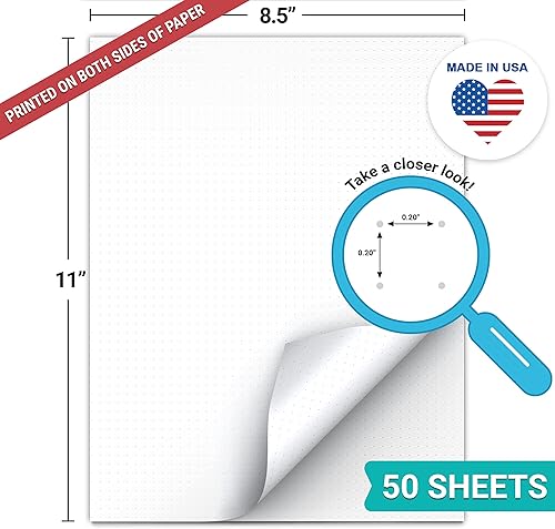 Miniatura 2 de 321Done Bloc de notas de papel de cuadrícula de puntos de doble cara, cuadrícula de 0.20 pulgadas, 8.5 x 11 pulgadas, fabricado en los Estados