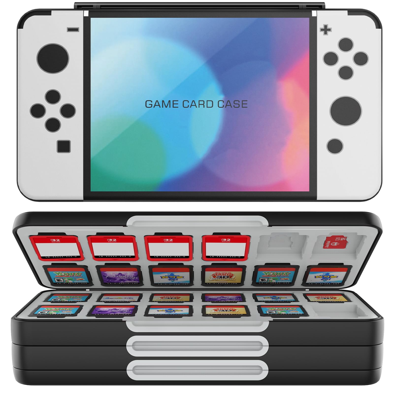 Funda para tarjetas de juego HEIYING Switch para Nintendo Switch 2/OLED/Lite, soporte portátil para juegos Switch con patrón personalizado con 72 ranuras para tarjetas de juego y 24 ranuras para tarjetas micro SD