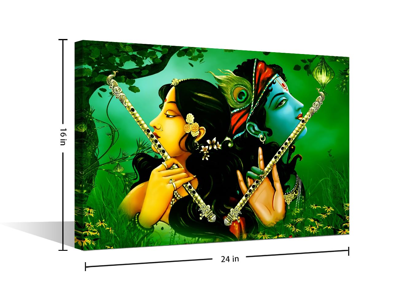 Lord Krishna Pictures for Living Room Painting Hinduism Lord Radha Krishna Pictures on Canvas Deity Wall Art Contemporary Artwork Home Decorations Giclee Framed Gallery-wrapped Ready to Hang 24"Wx16"H - Image 2