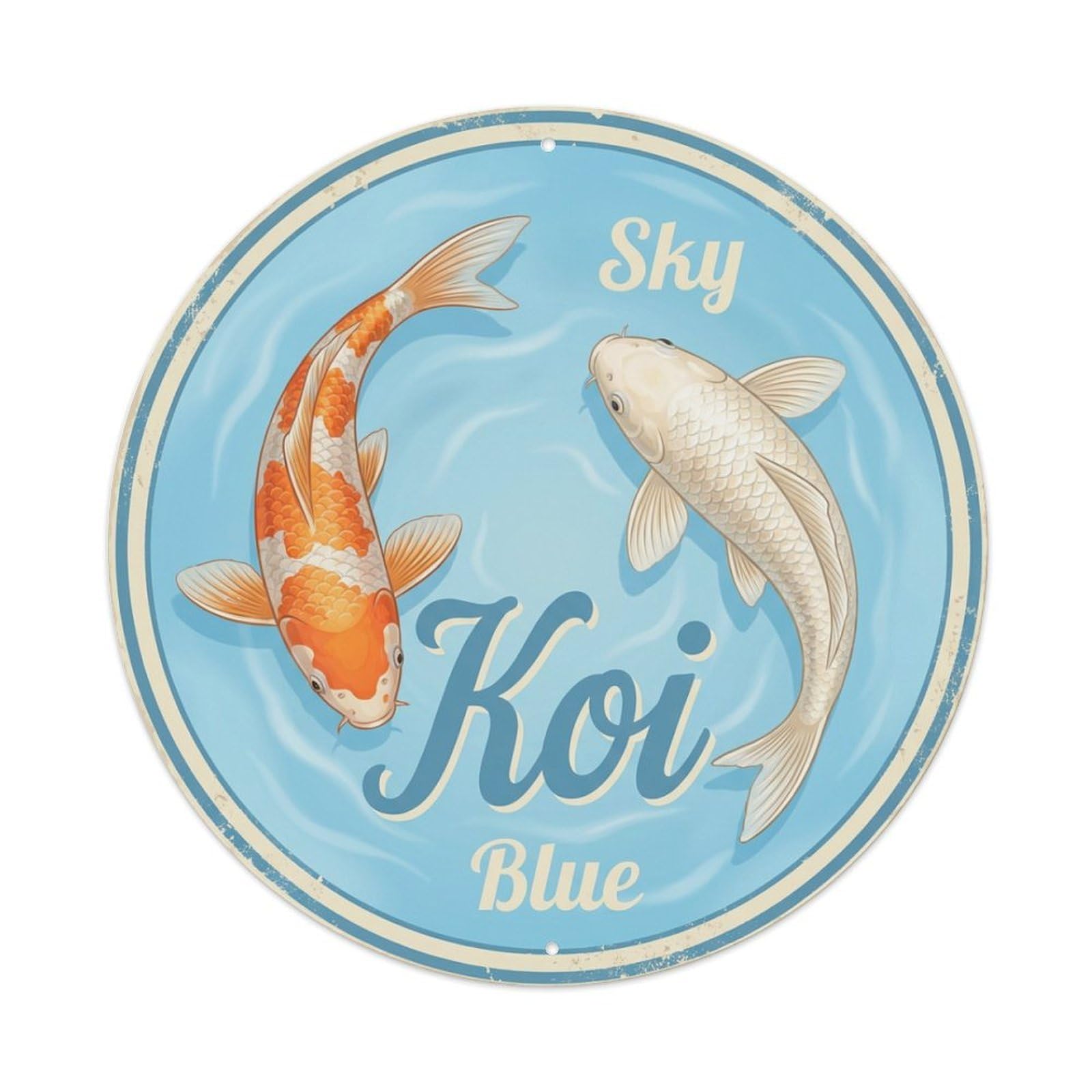 Koi Fish Sky Blue Waters Light Airy Fresh Open Metal Tin Sign