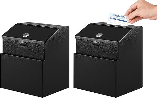KYODOLED Caja de sugerencias con cerradura y ranura, caja de metal montada en la pared con 100 tarjetas de sugerencia gratis, caja de donación y