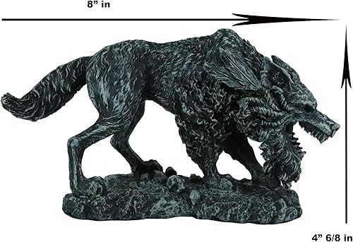 Miniatura 3 de Ebros Gift Estatua de Fenrir de mitología nórdica vikinga con acabado de piedra sintética, 8.25 pulgadas de largo, figura de lobo gigante Vánagandr