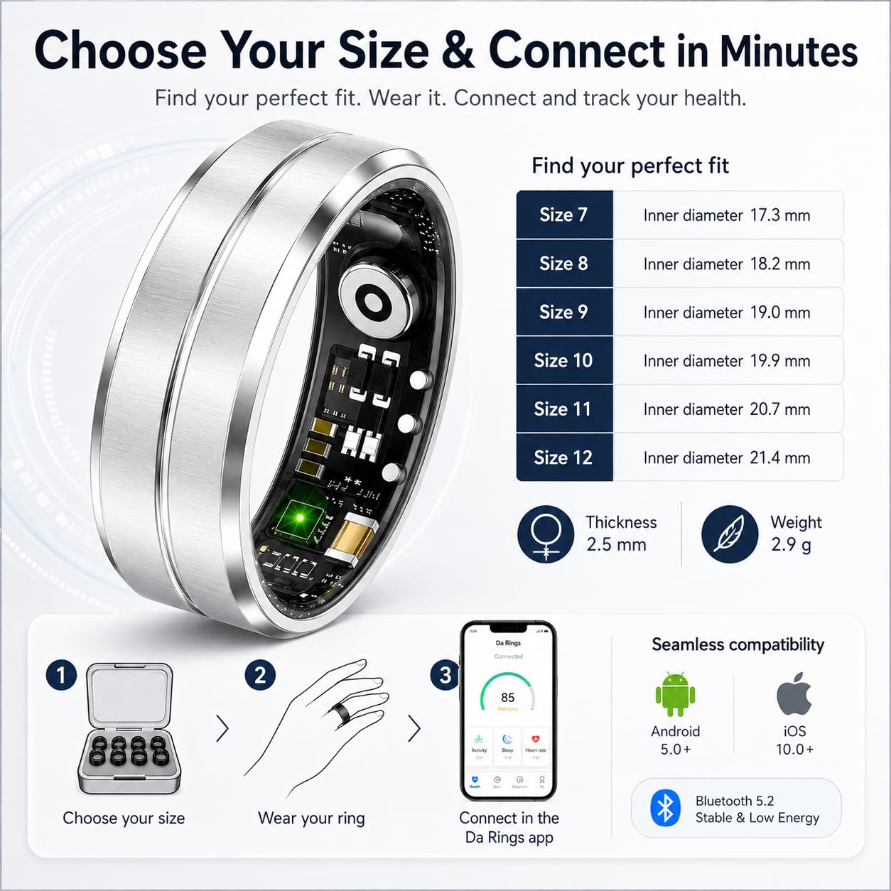 Bague Connectée pour Femme Homme avec 200mAh Boîtier de Charge#8