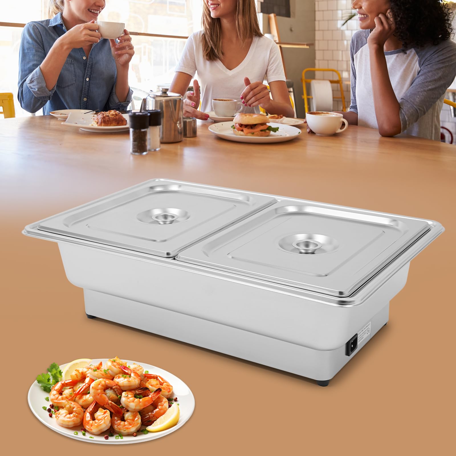 Contenitore termico per alimenti | piastra di conservazione del calore | contenitore termico per alimenti | 600 W | capacità 13,5 l | 2 padelle in acciaio inox | regolazione della temperatura 35 – 80