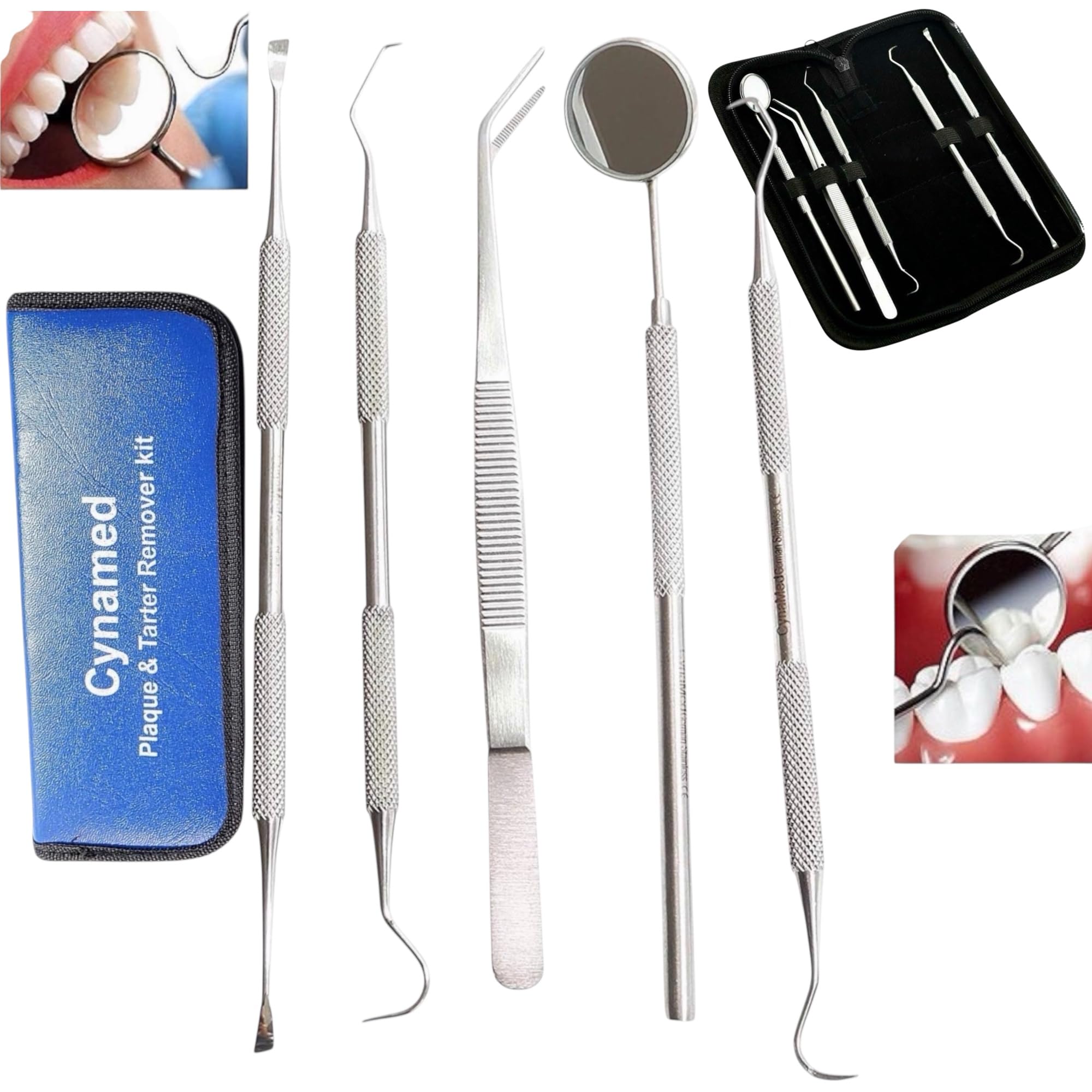 Dental Hygiene set of 5-Stainless Steel Tarter Scraper Scaling Remover Dental Toothpick Mouth Mirror Scaler Tweezer For Calculus