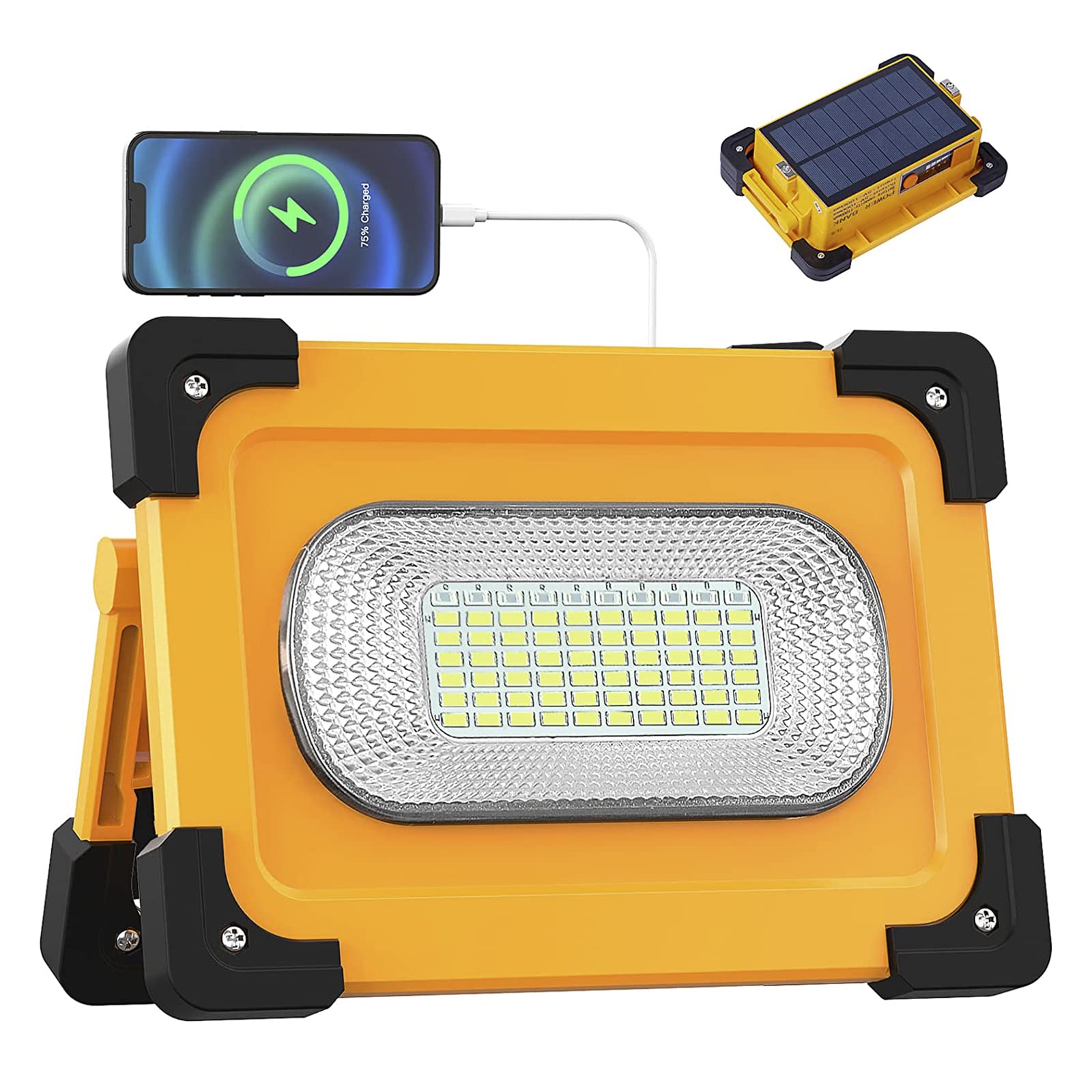 Luz de Trabajo LED Recargable 35W, Luz de Inundación Solar Portátil con Panel Solar, 3 Modos Luz de Seguridad Impermeable para Emergencias, Reparación de Automóviles, Camping y Más