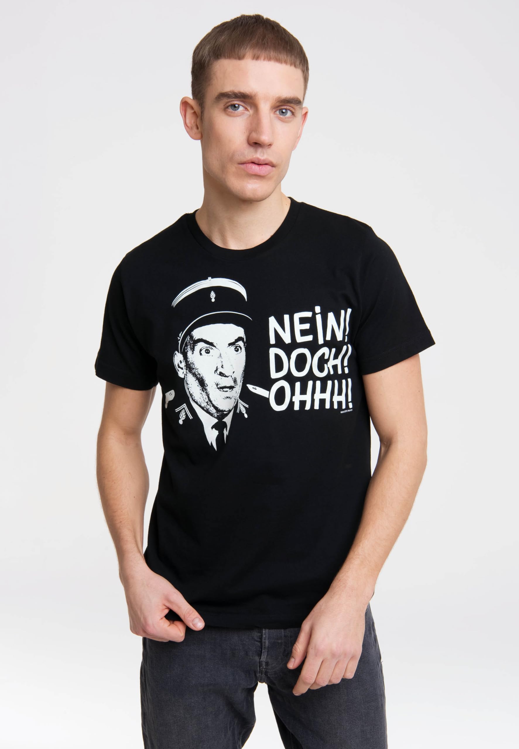 Logoshirt® Louis de Funès Nein! Doch! Ohhh! T-Shirt Damen & Herren | Offiziell lizenziertes Louis de Funes-Merchandise, kultiges Gendarm-Motiv, 100% Baumwolle, hochwertiger Frontprint