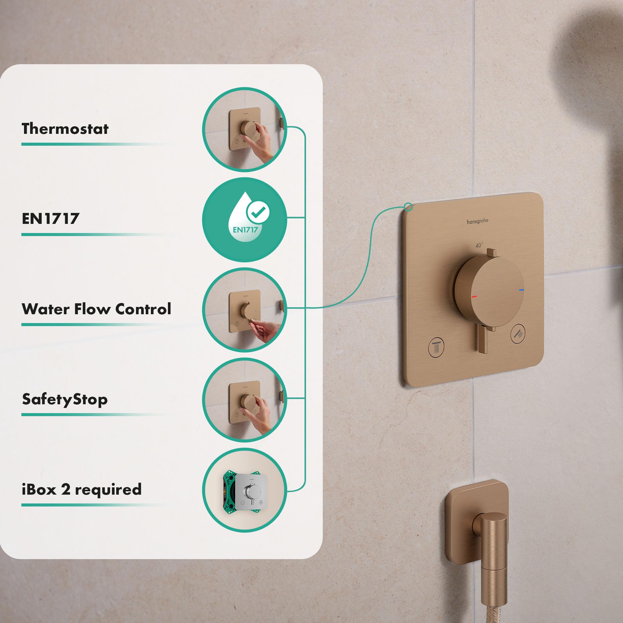 hansgrohe Ecostat Comfort Q - termostat prysznicowy podtynkowy z kombinacją bezpieczników, armatura prysznicowa z blokadą bezpieczeństwa (SafetyStop) w temperaturze 40°C, termostat dla 2 odbiorników