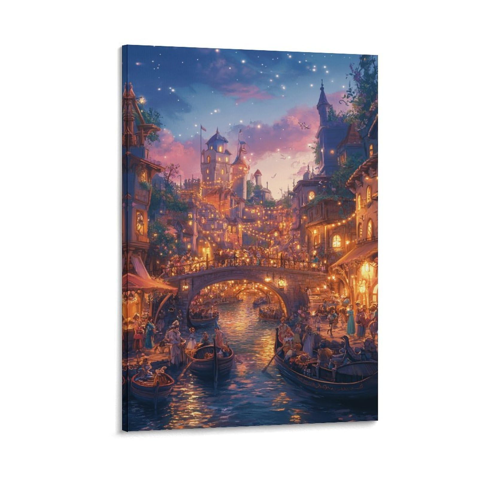 DHBANEIOK Fantasy City Canal Poster Artwork Giclee Canvas Prints Modern Canvas Wall Art Picture Wall Hanging for Living Room Bedroom Home Decorations 20x30inch(50x75cm)