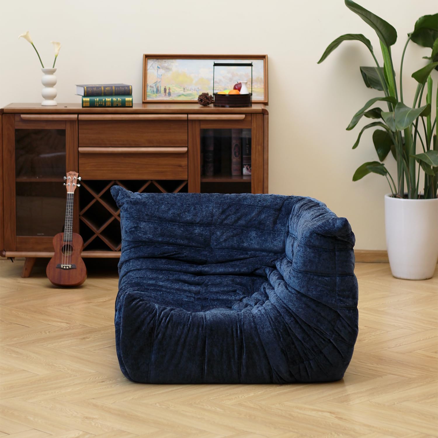 N&V Soft Premium Chenille Floor Lounge Chair, Mid Century Armless Floor Sofa, Foam Sofa Accent Chair for Living Room Bedroom and Office (Blue, Corner