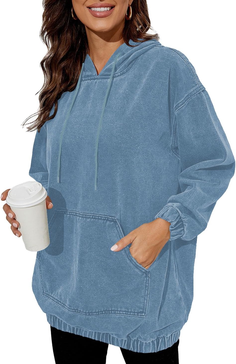 Women's Denim Hoodie Long Sleeve Pullover Sweatshirts Jean Jacket with Pockets