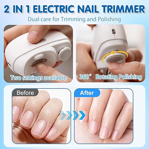 Miniatura 3 de Cortauñas eléctrico 2 en 1, 2 velocidades, cortaúñas automático para dedos de manos y pies con luz LED y almacenamiento de clips, recortador de uñas
