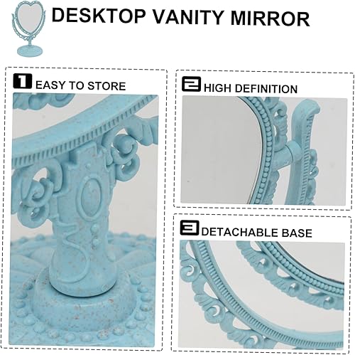 Miniatura 2 de Lurrose Espejo de tocador estético en forma de corazón, espejo de maquillaje de doble cara con espejo de mesa de 360 grados con soporte para baño,