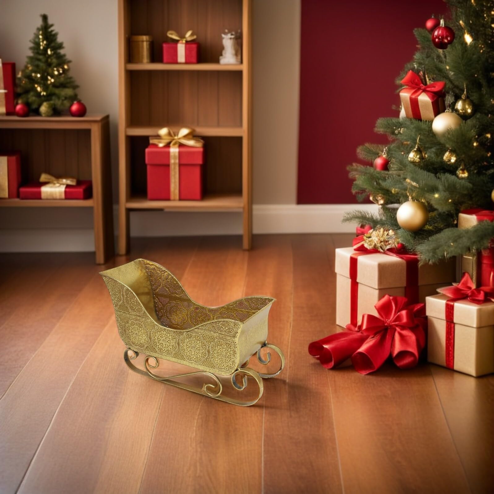IMIKEYA Metallschlitten Weihnachtsdeko Minischlitten Dekoration Tischschlitten aus Metall Schlitten Behälter für Süßigkeiten Klassische Weihnachtsmannschlitten-deko